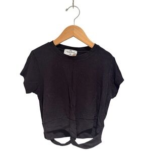 SLS Apparel Black Ribbed Short Sleeve Kids Tee - size L (approx 10)